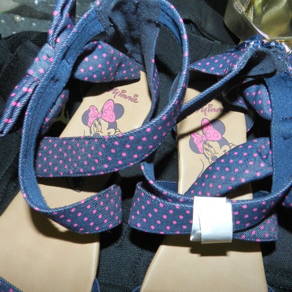 Disney Minnie Mouse Bow Fabric Blue /Pink Polka Dot Print Sandals🆕📦🏃🏻💨⚡🚚 - Picture 7 of 16